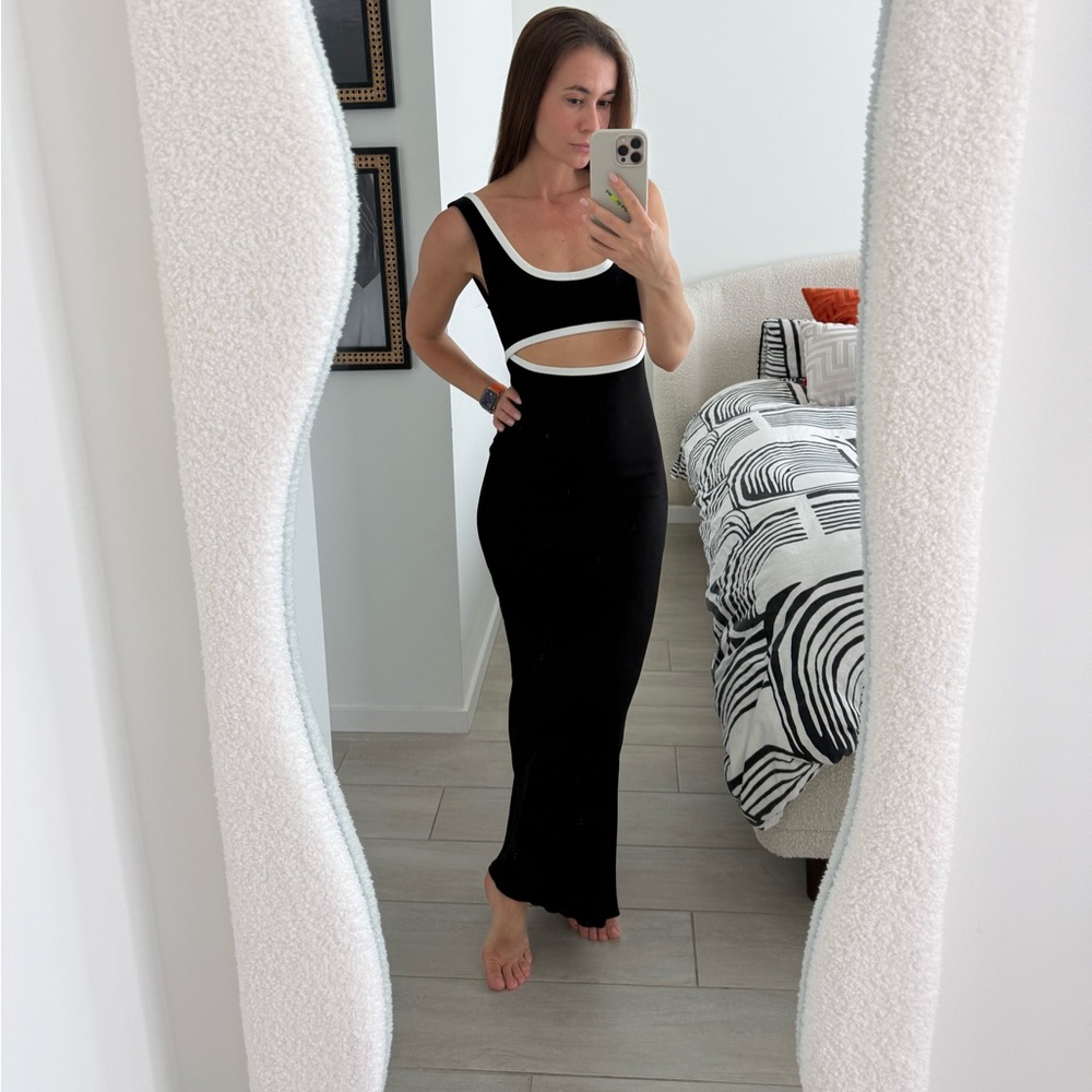 Black Cutout Maxi Dress with White Trim. Size S.